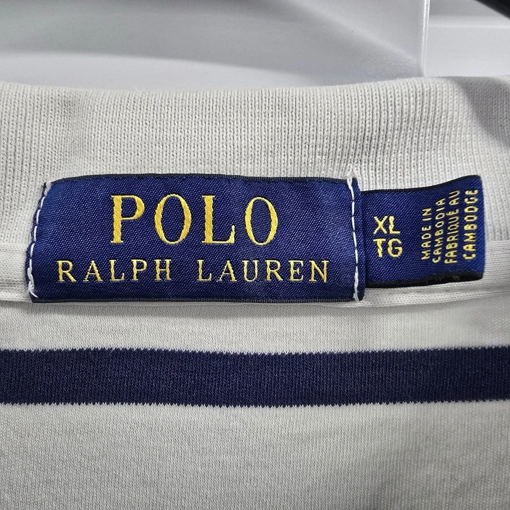 Polo Ralph Lauren Striped Polo Shirt White Purple Pony Logo Men's XL Cotton
